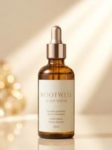 RootWellHair 90-Day Serum bottle with dropper, featuring sleek packaging and clear labeling for hair treatment and scalp health.